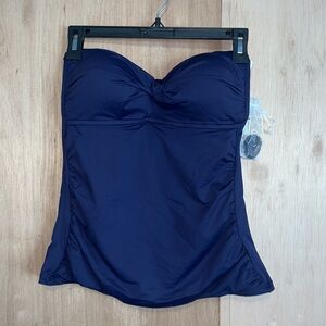 Anne Cole Twist Front Shirred Bandeau Tankini Swim Top, Navy, Medium